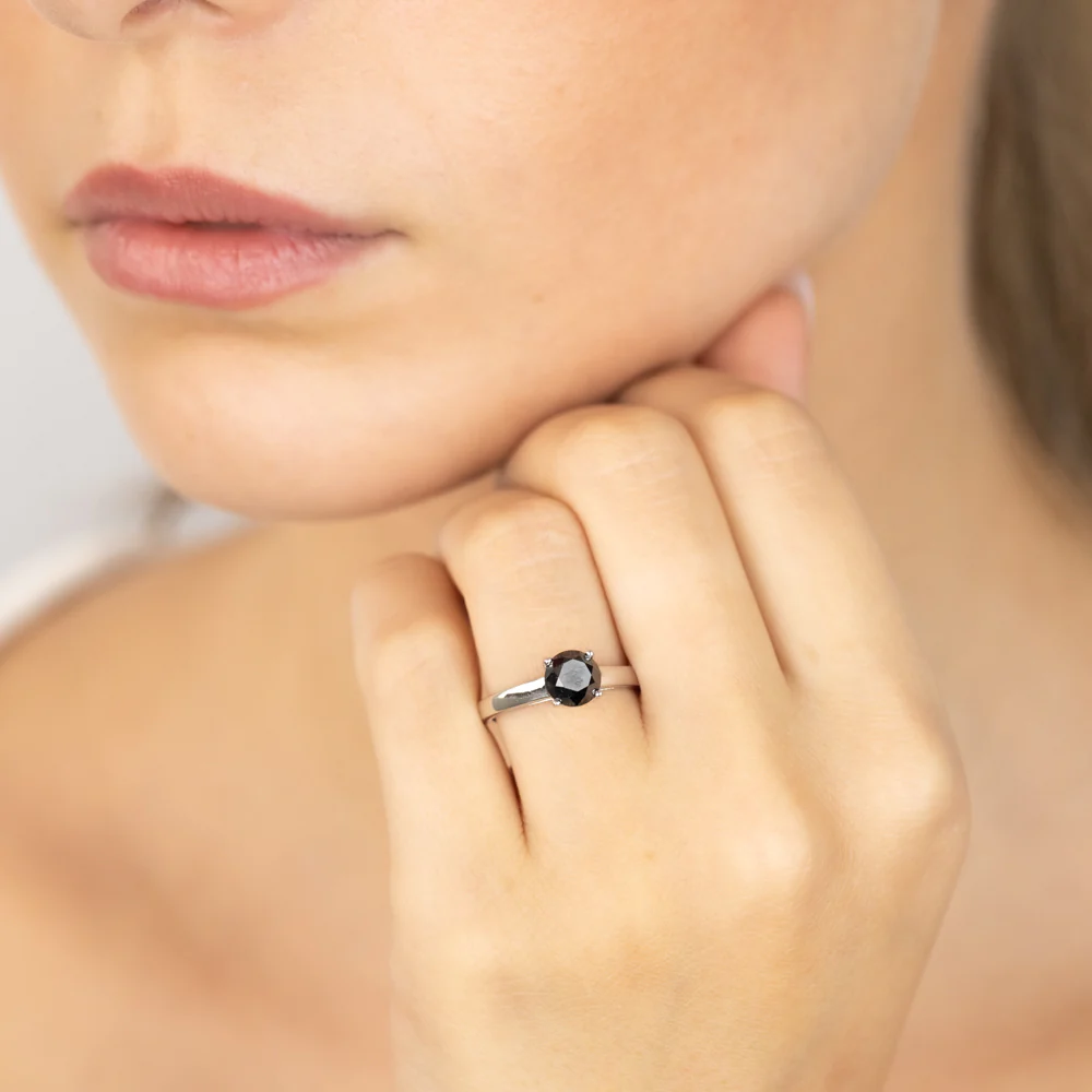 1.45 Carat Black Diamond Solitaire Ring in Sterling Silver - Image 3