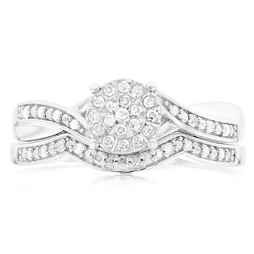 1/5 Carat Diamond 2-Ring Bridal Set in Sterling Silver