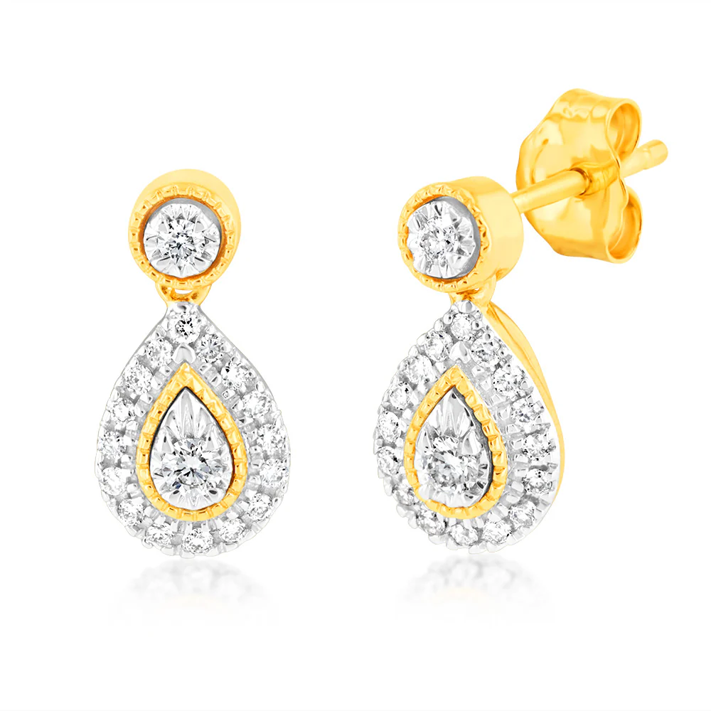 1/5 Carat Diamond Drop Earrings in 9ct Yellow Gold