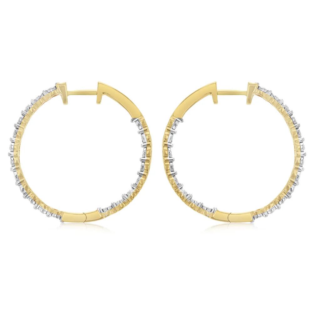 1/5 Carat Diamond Hoop Earrings in Gold Plated Silver - Image 2