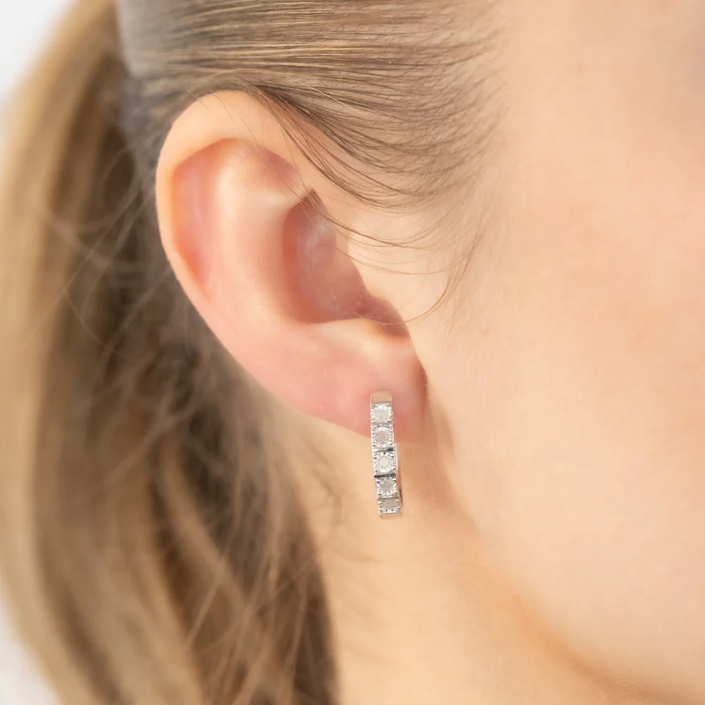 1/5 Carat Diamond Hoop Earrings in Sterling Silver - Image 2