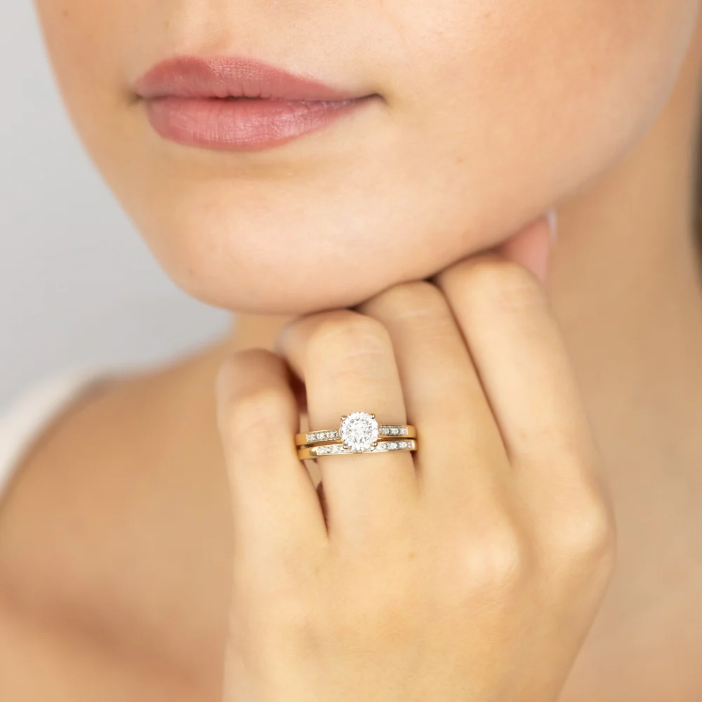 1/6 Carat Diamond 2 Ring Bridal Set in Gold Plated Sterling Silver - Image 3