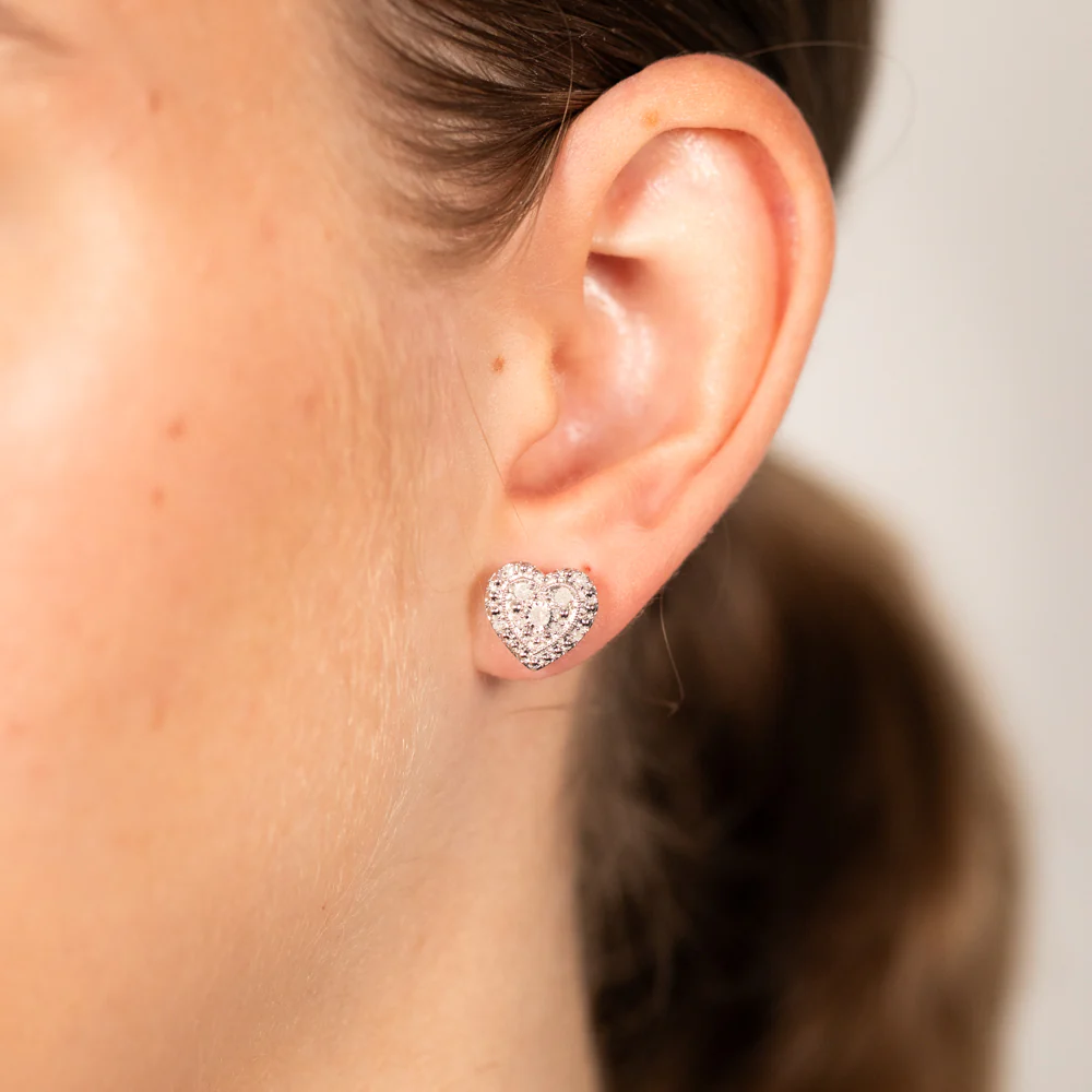1/6 Carat Diamond Heart Stud Earrings in Sterling Silver - Image 2