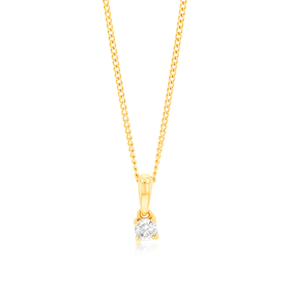 1/6 Carat Diamond Solitaire Pendant in 9ct Yellow Gold