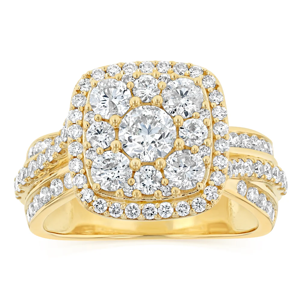 1.95 Carat Diamond Cluster Ring in 10ct Yellow Gold
