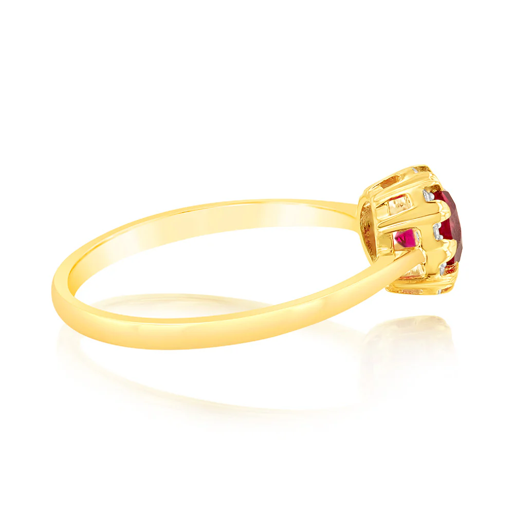 1 Carat Created Ruby and Diamond Ring in 9ct Yellow Gold - Image 2