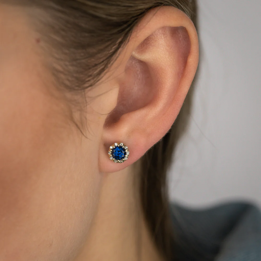 1 Carat Created Sapphire and Diamond Stud Earrings in 9ct Yellow Gold - Image 2
