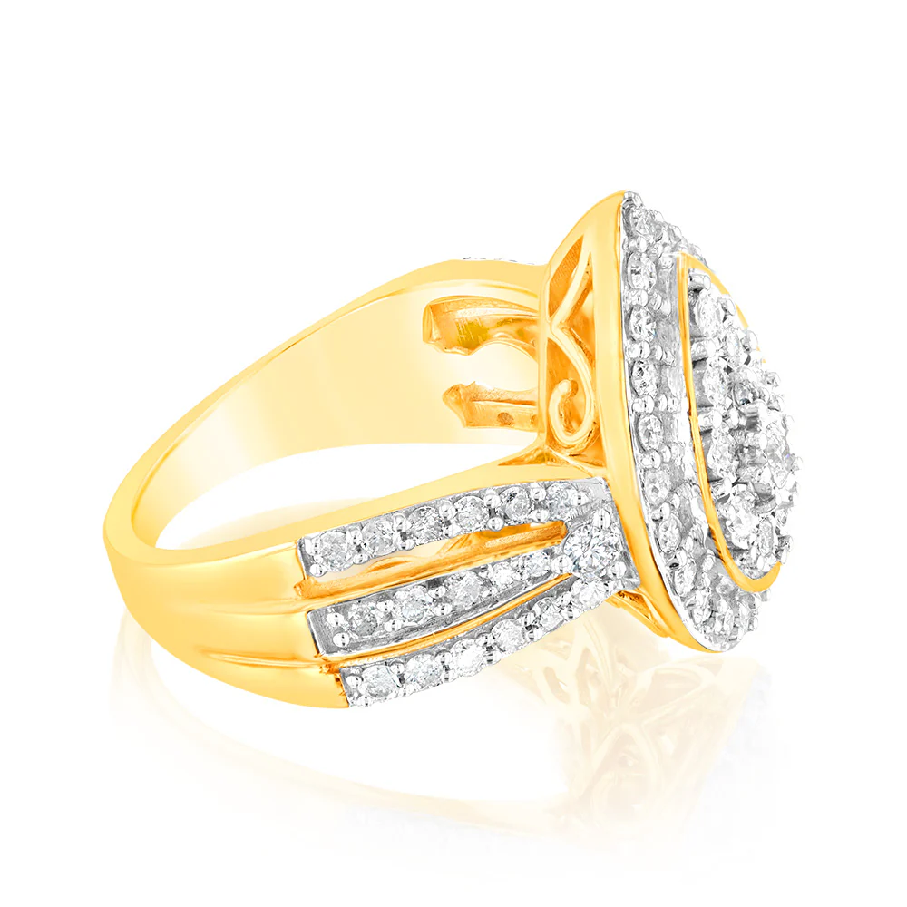 1 Carat Diamond Cluster Ring with 69 Round Brilliant Diamonds in 9ct Yellow Gold - Image 2