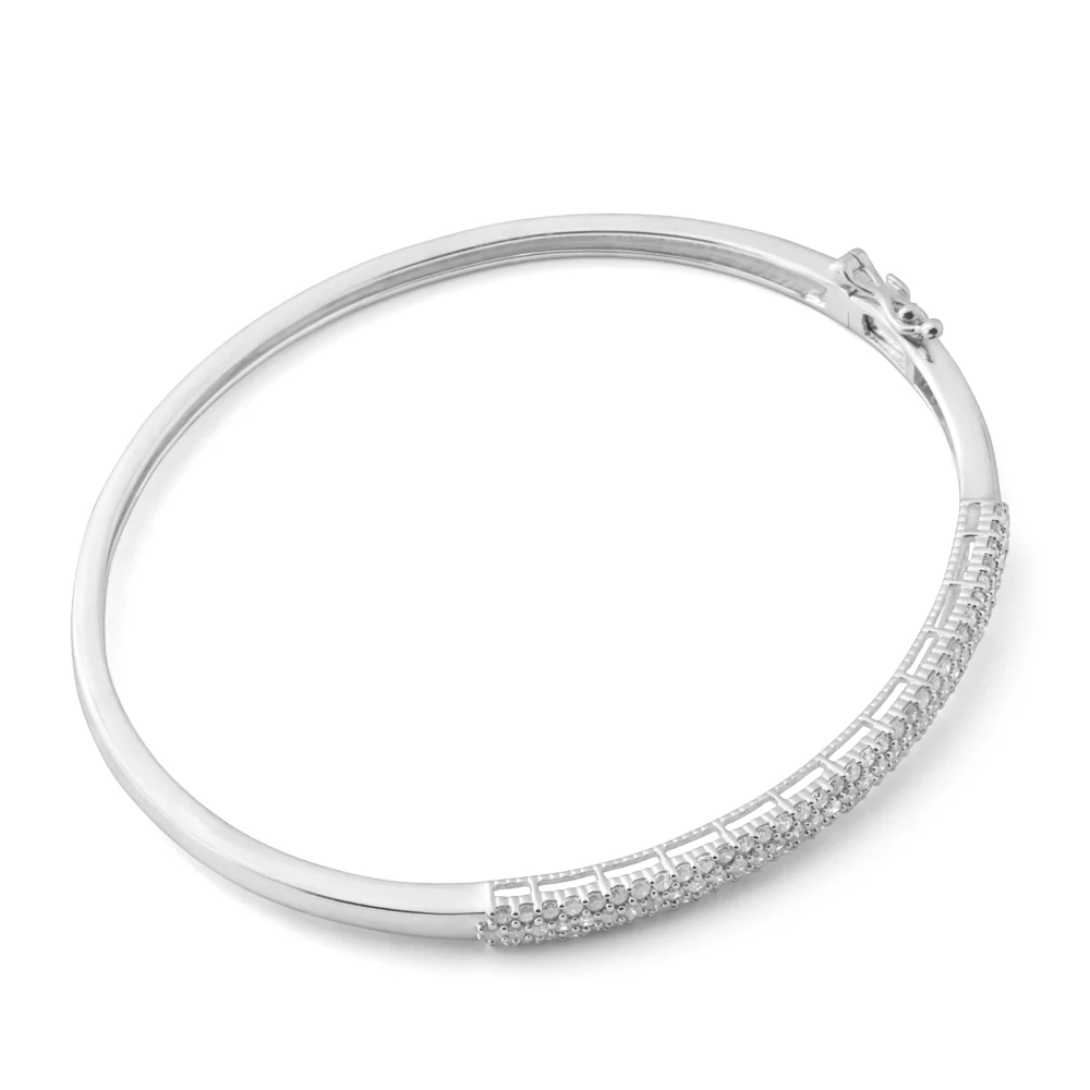 1 Carat Diamond Hinge Bangle 60mm in Sterling Silver - Image 2