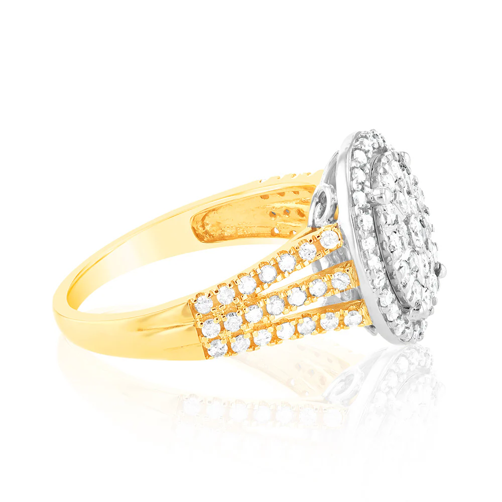 1 Carat Diamond Oval Shaped Ring in 9ct Yellow Gold & Sterling Silver - Image 2