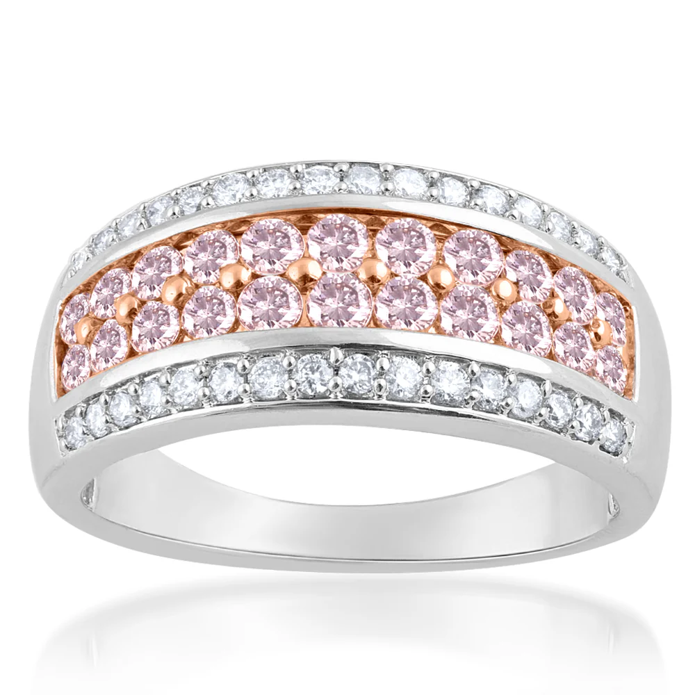1 Carat Diamond Ring With Pink Argyle Diamonds in 9ct White and Rose Gold