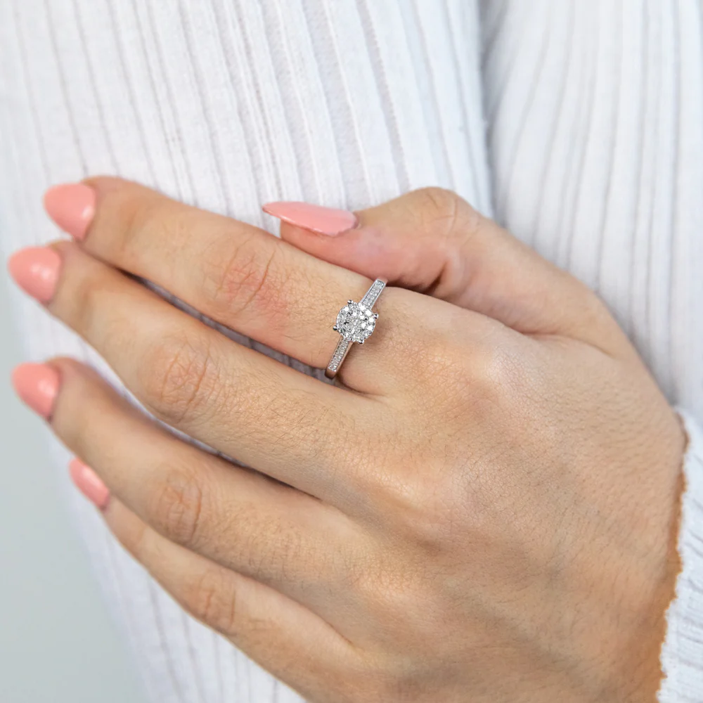 "1 CARAT LOOK" Diamond Ring 0.15 Carat with Brilliant Cut Diamonds in Sterling Silver - Image 3