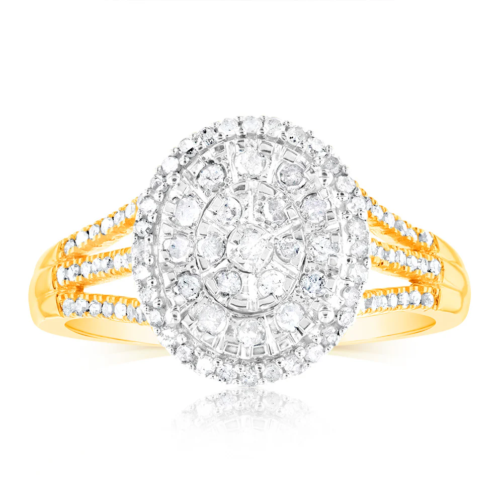 1 Carat Oval Shaped Diamond Ring in 9ct Yellow Gold & Sterling Silver