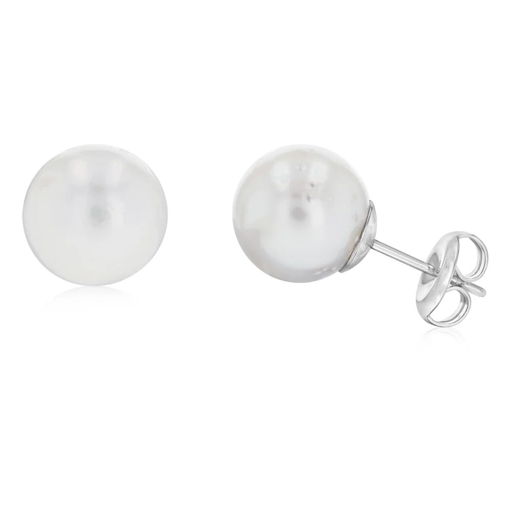 10-11mm White South Seal Pearl Stud Earrings in Sterling Silver