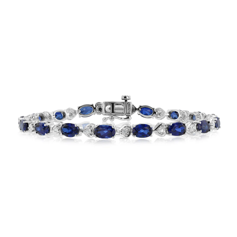 10.20 Carats Created Sapphire & Diamond Bracelet in Sterling Silver