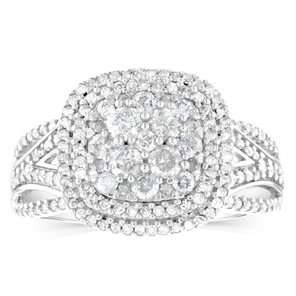 10ct White Gold 0.95 Carat Diamond Cluster Ring