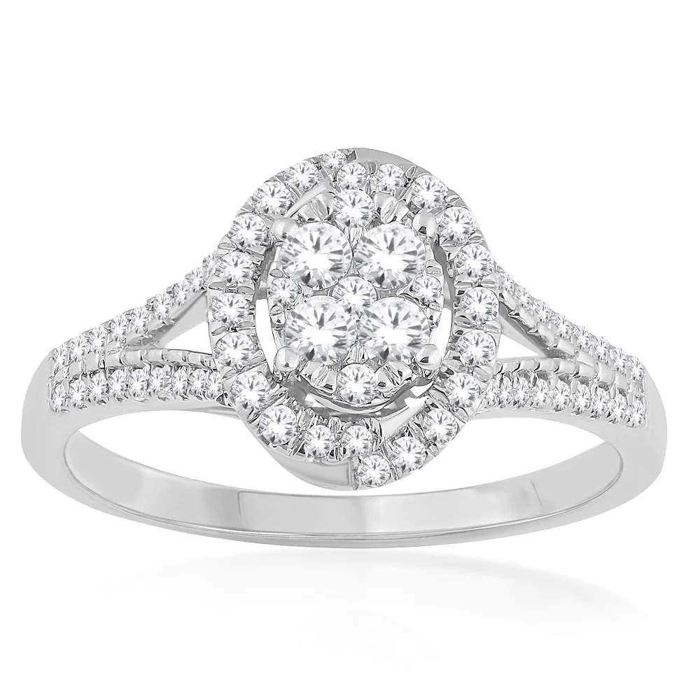 10ct White Gold 1/2 Carat Diamond Cluster Ring