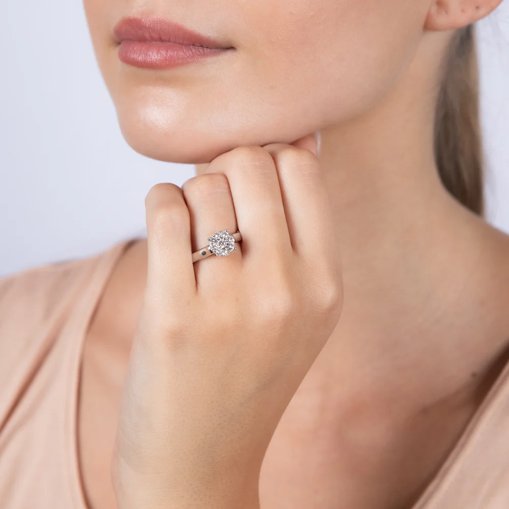 10ct White Gold 1/3 Carat Diamond Halo Solitaire Ring - Image 3