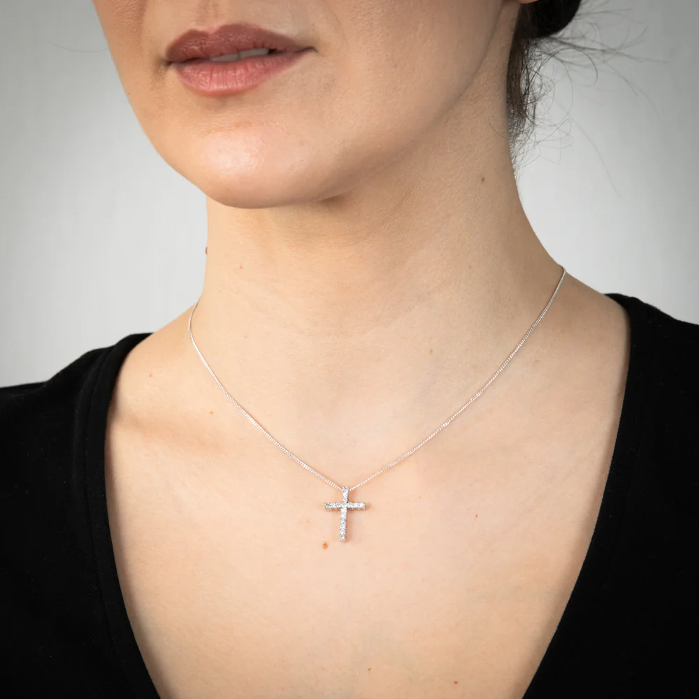 10ct White Gold Diamond Cross Pendant Set with Brilliant Diamonds - Image 2