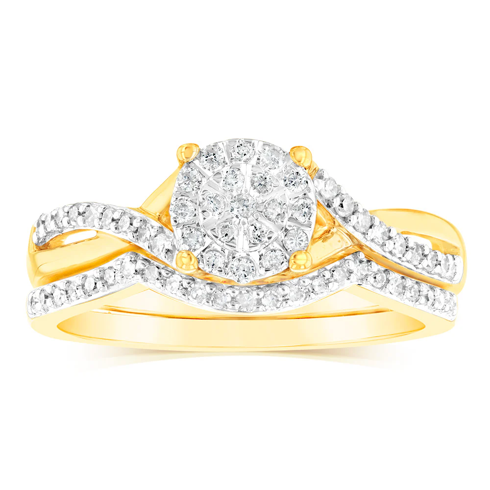 10ct Yellow Gold 1/3 Carat Diamond 2 Ring Bridal set