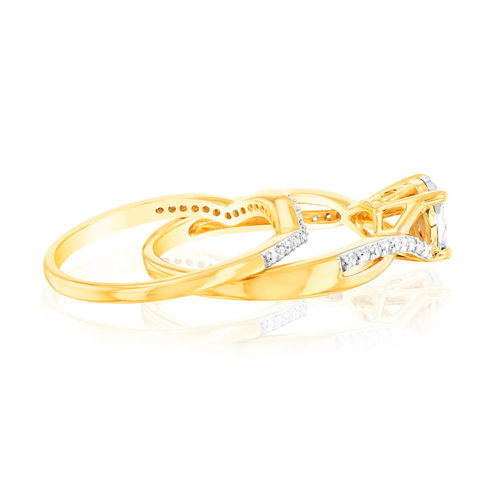 10ct Yellow Gold 1/3 Carat Diamond 2 Ring Bridal set - Image 2