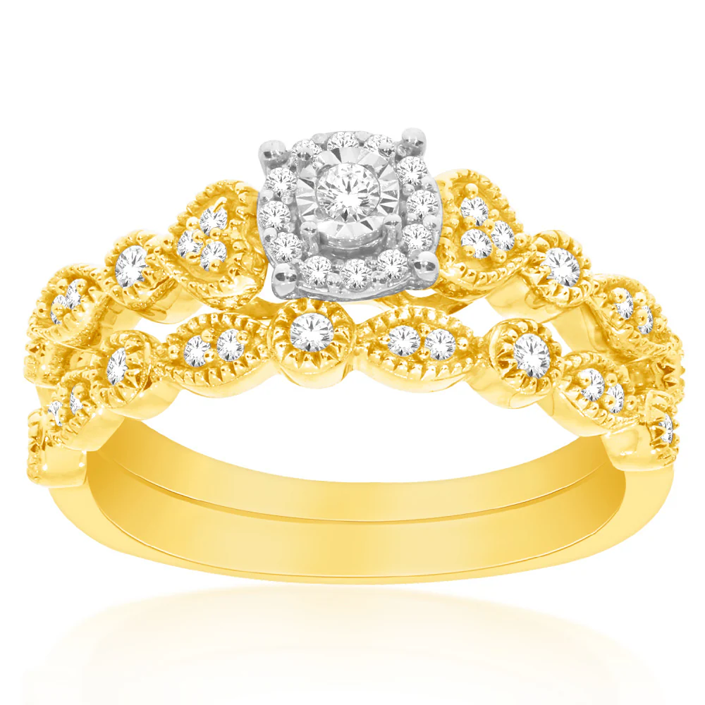 10ct Yellow Gold 1/4 Carat Diamond Bridal Set