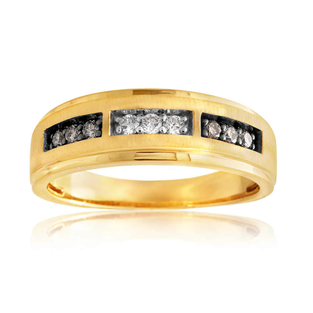 10ct Yellow Gold 1/4 Carat Diamond Ring with White and Champagne Diamonds