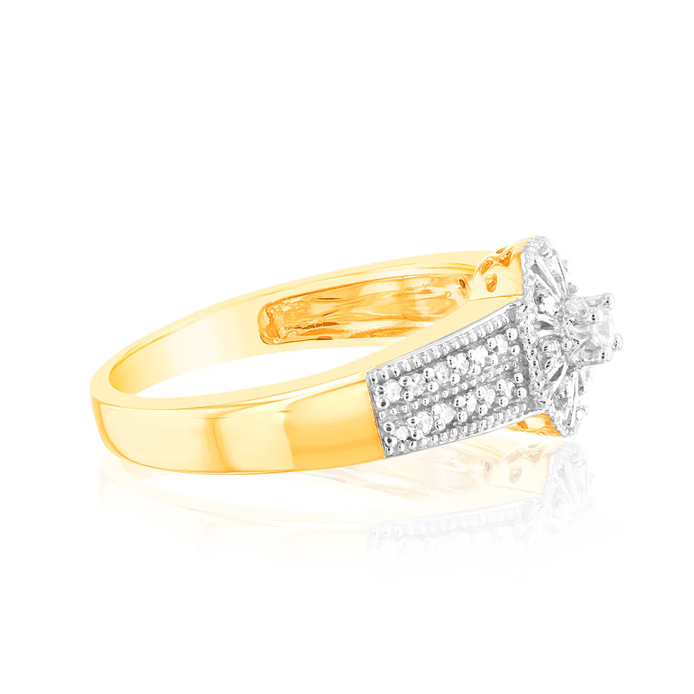 10ct Yellow Gold 1/6 Carat Diamond Halo Solitaire Ring - Image 2
