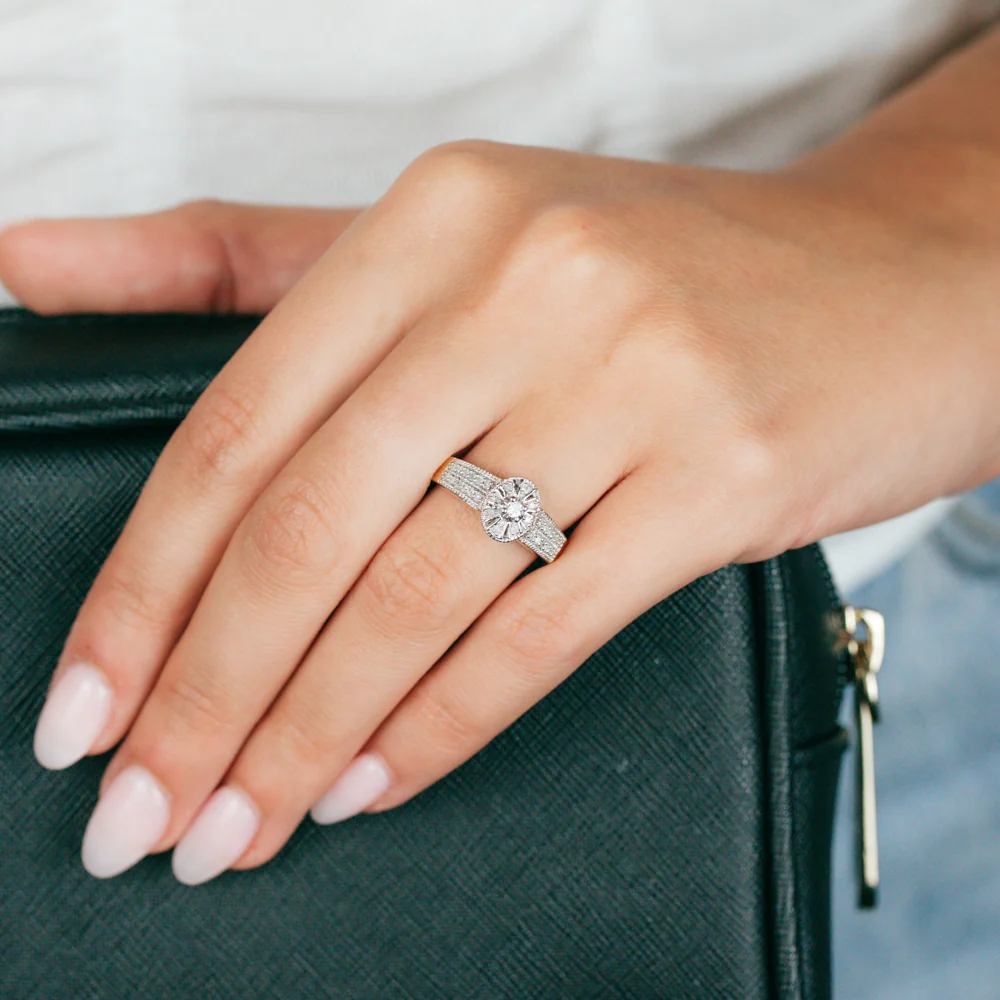 10ct Yellow Gold 1/6 Carat Diamond Halo Solitaire Ring - Image 3