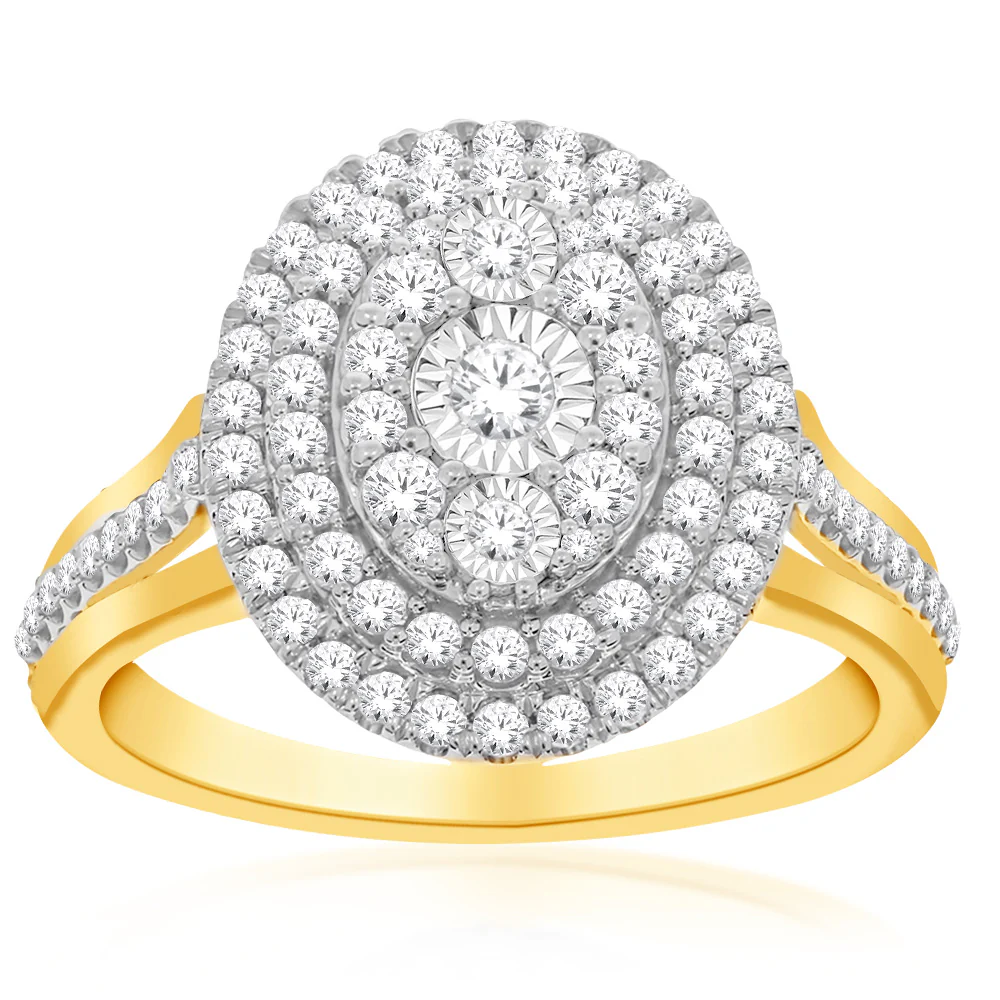 10ct Yellow Gold 1 Carat Diamond Oval Dress Ring