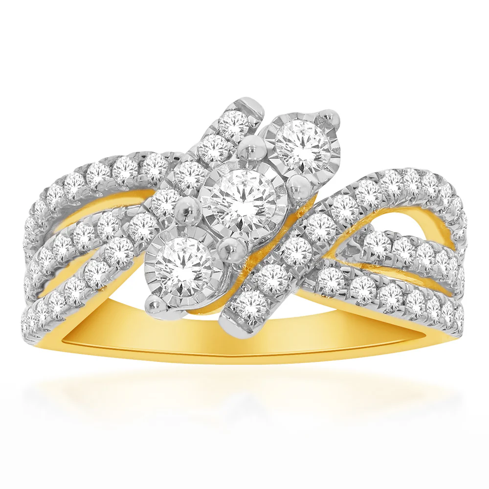 10ct Yellow Gold 1 Carat Diamond Trilogy Ring