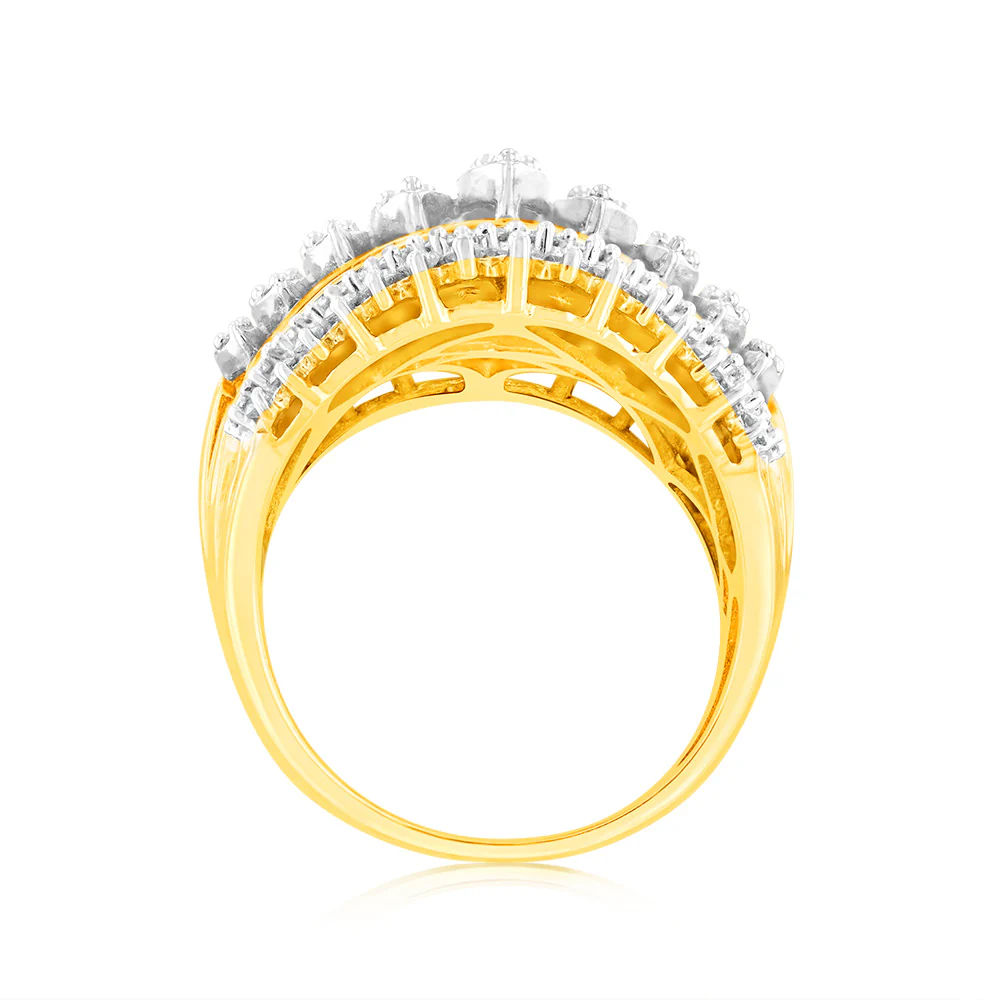 10ct Yellow Gold 2 Carat Diamond Ring with Taper and Round Brilliant Cut Diamonds - Image 3