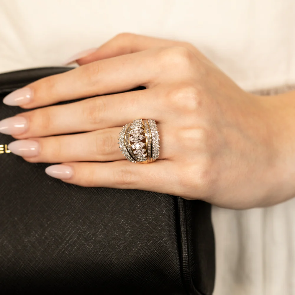 10ct Yellow Gold 2 Carat Diamond Ring with Taper and Round Brilliant Cut Diamonds - Image 4