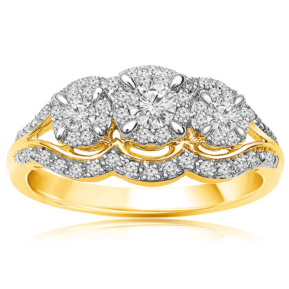 10ct Yellow Gold Diamond 1/2 Carat Trilogy Ring
