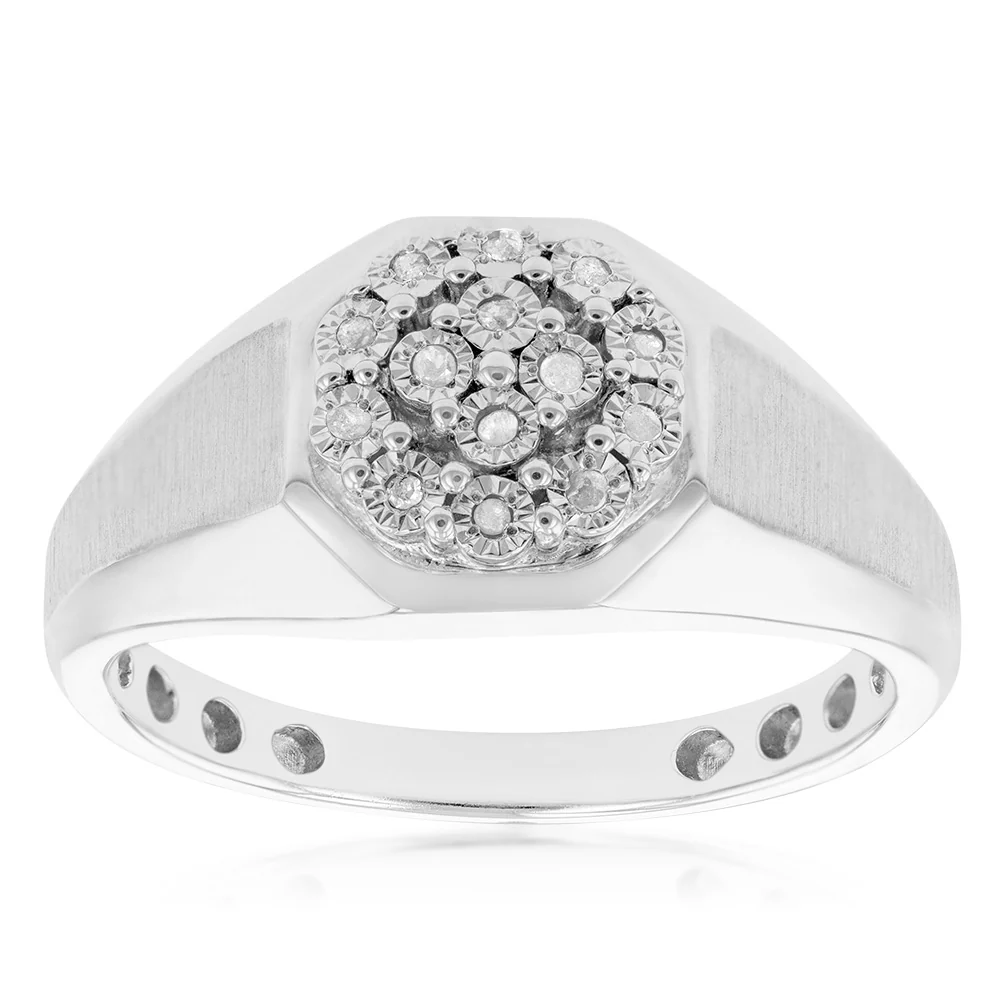 14 Brilliant Cut Diamonds Gents Ring in Sterling Silver