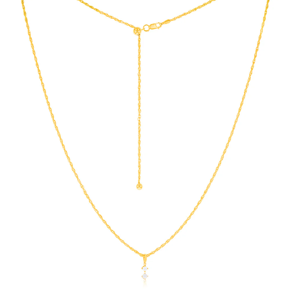 14ct Gold Plated Sterling Silver 1/10 Carat Diamond Pendant on Adjustable 60cm Chain