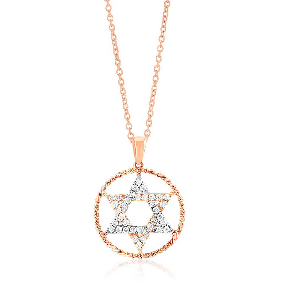 14ct Rose Gold Diamond Star of David Pendant With 72 Diamonds