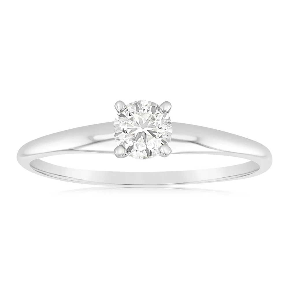 14ct White Gold Solitaire Ring With 50 Point Brilliant Cut Diamond