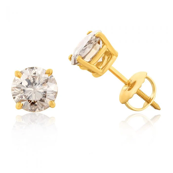 14ct Yellow Gold 1.2 Carat Champagne Australian Diamond Studs with Screwback - Image 2