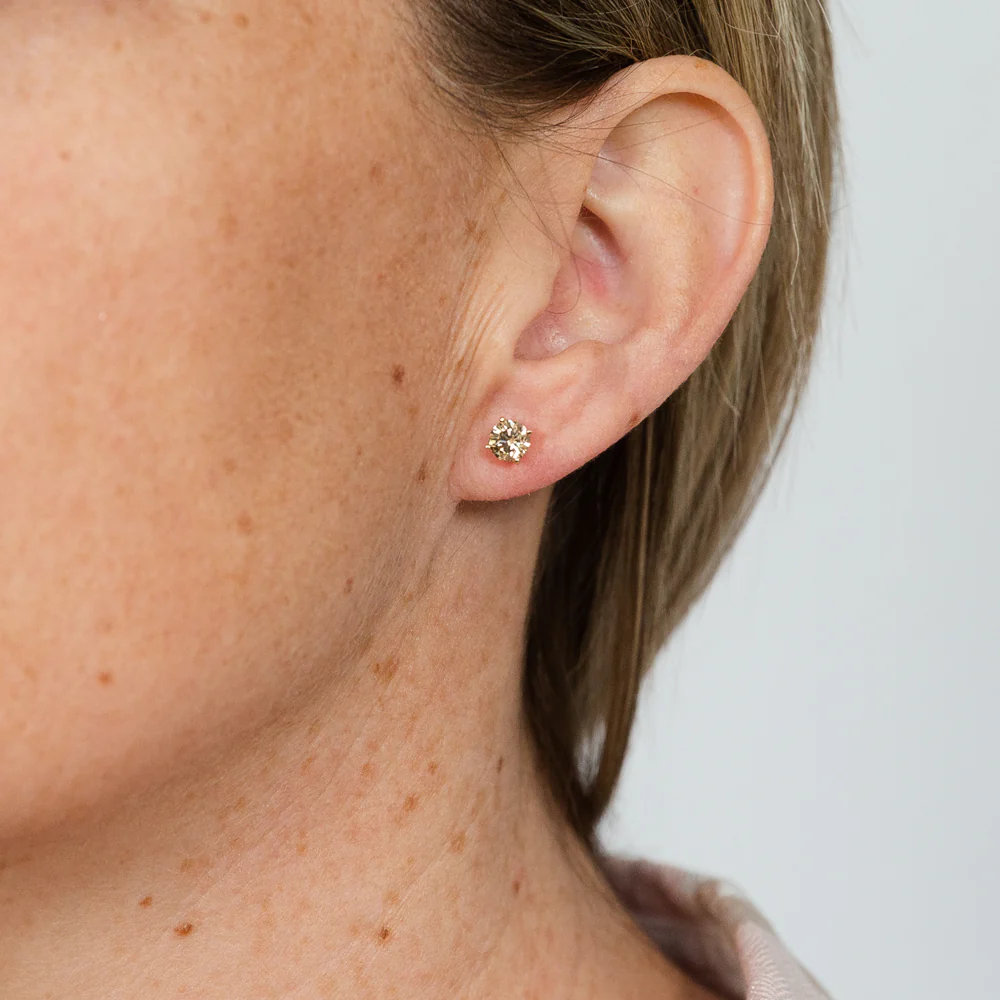 14ct Yellow Gold 1.2 Carat Champagne Australian Diamond Studs with Screwback - Image 3