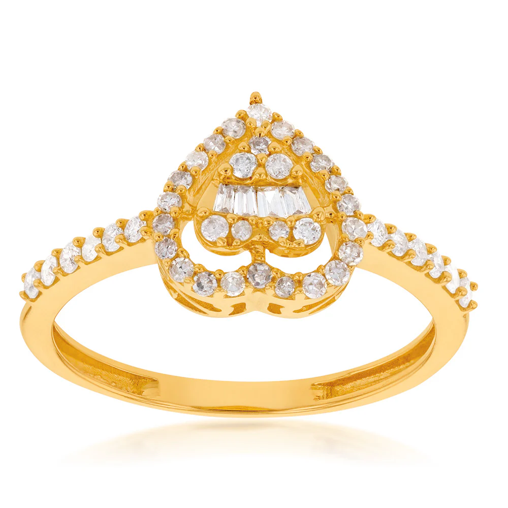 14ct Yellow Gold 1/3 Carat Diamond Heart Ring