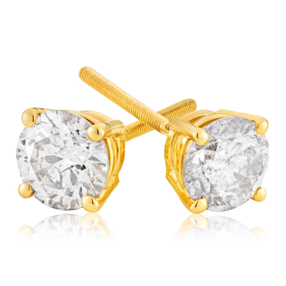 14ct Yellow Gold Diamond Stud Earrings with Appoximately 1 Carat of Diamonds - Image 2