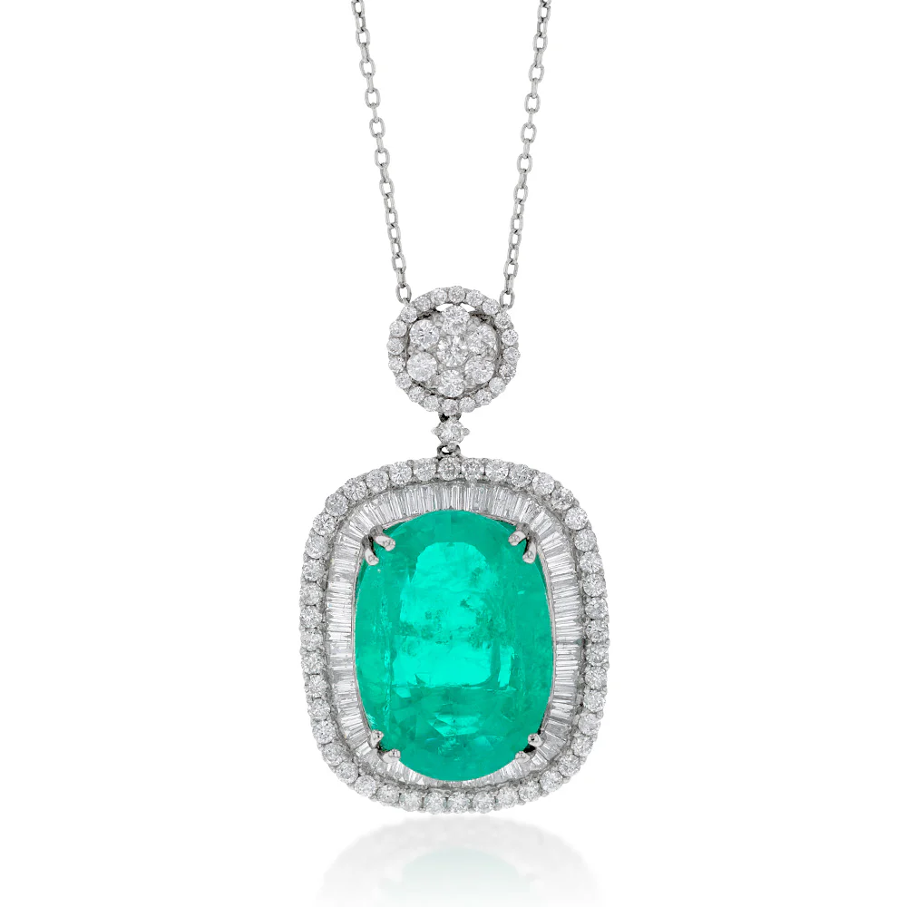 16.82 Carat Cultured Recrystalized Emerald + 2.4 Cts of Diamonds in 18ct White Gold