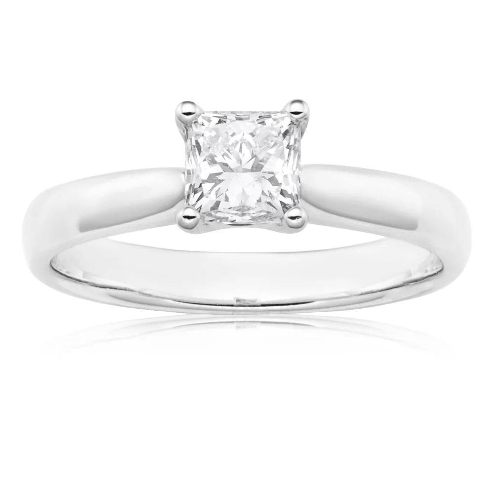 18ct 1.00 Carat Princess Certified Solitaire Diamond Ring