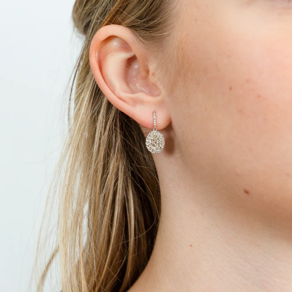 18ct White Gold 1 Carat Diamond Oval Shape Drop Earrings - Image 2