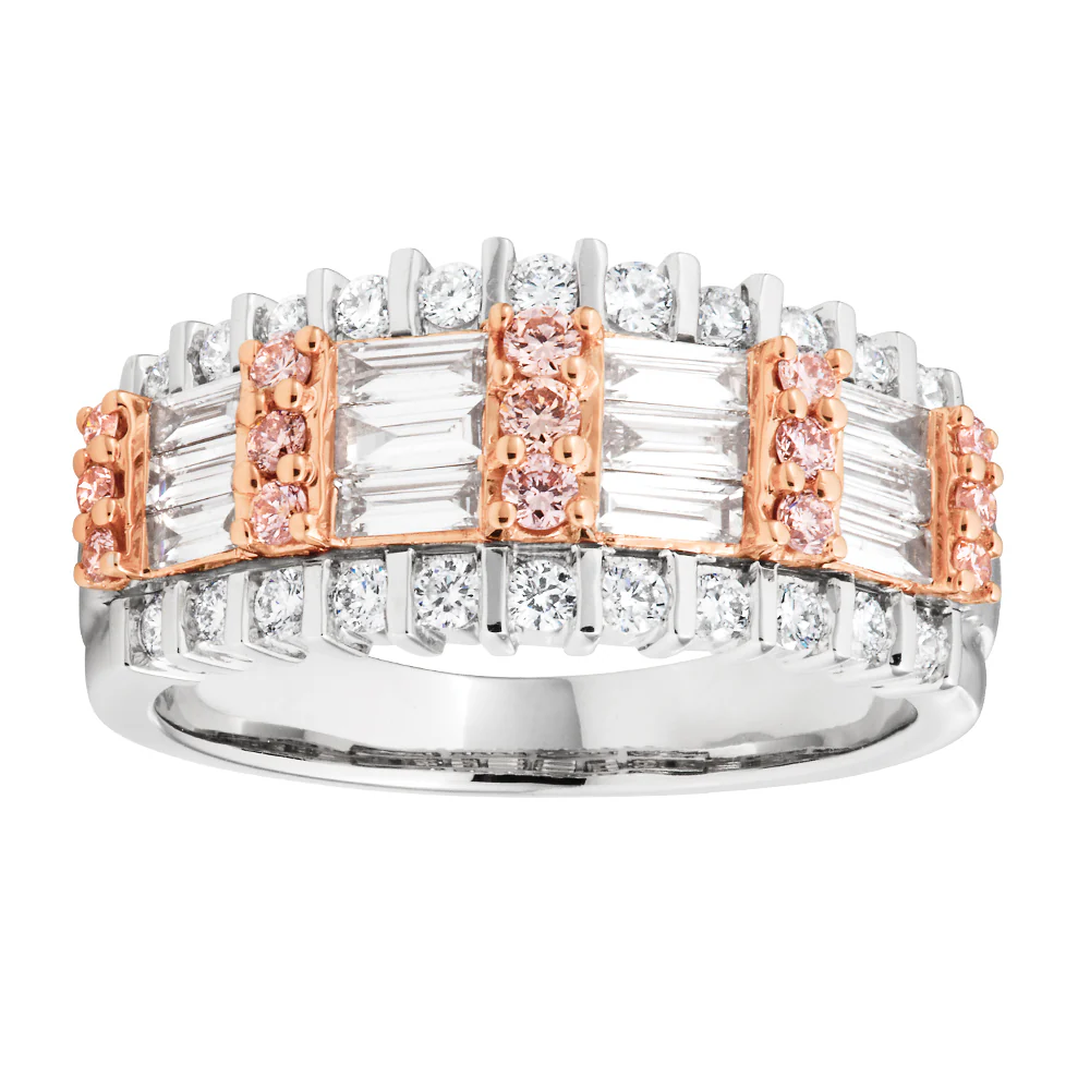 18ct White Gold 1 Carat Diamond Ring with Pink and White Diamonds