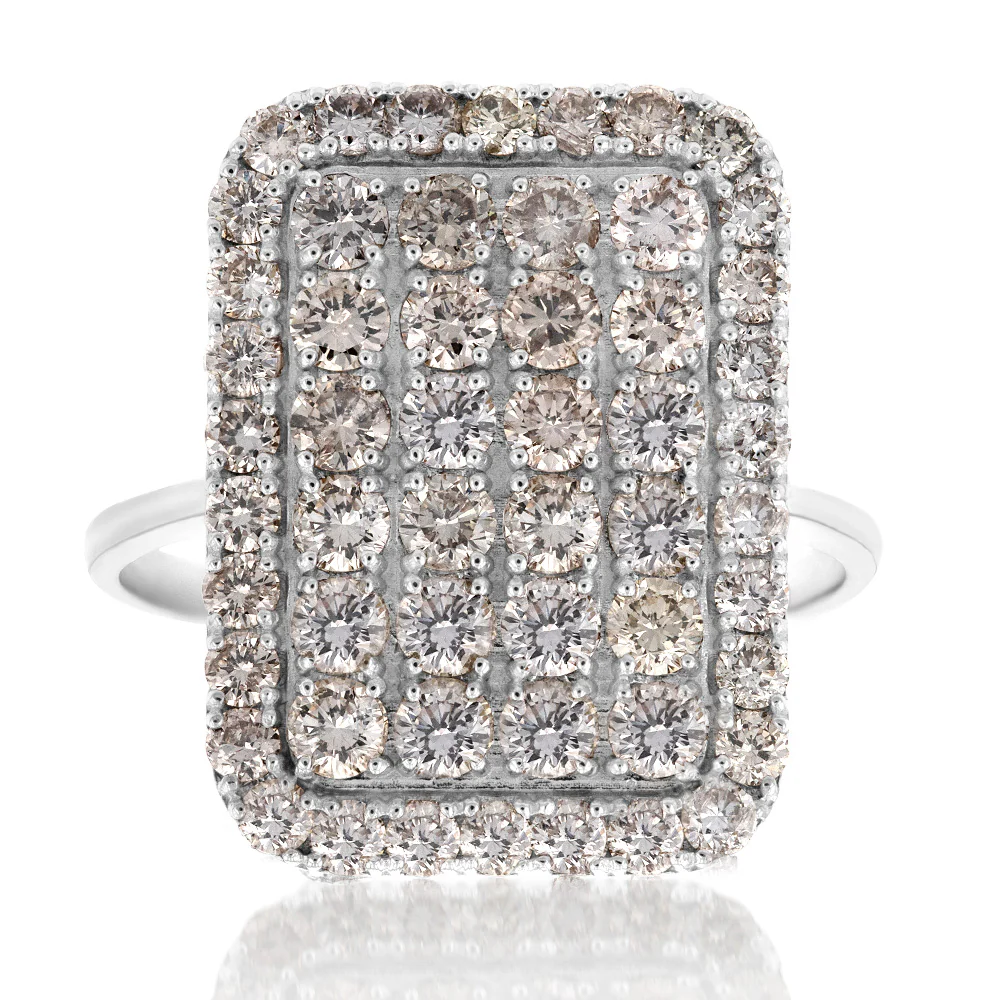 18ct White Gold 2 Carat Diamond Rectangle Shape Cluster Ring