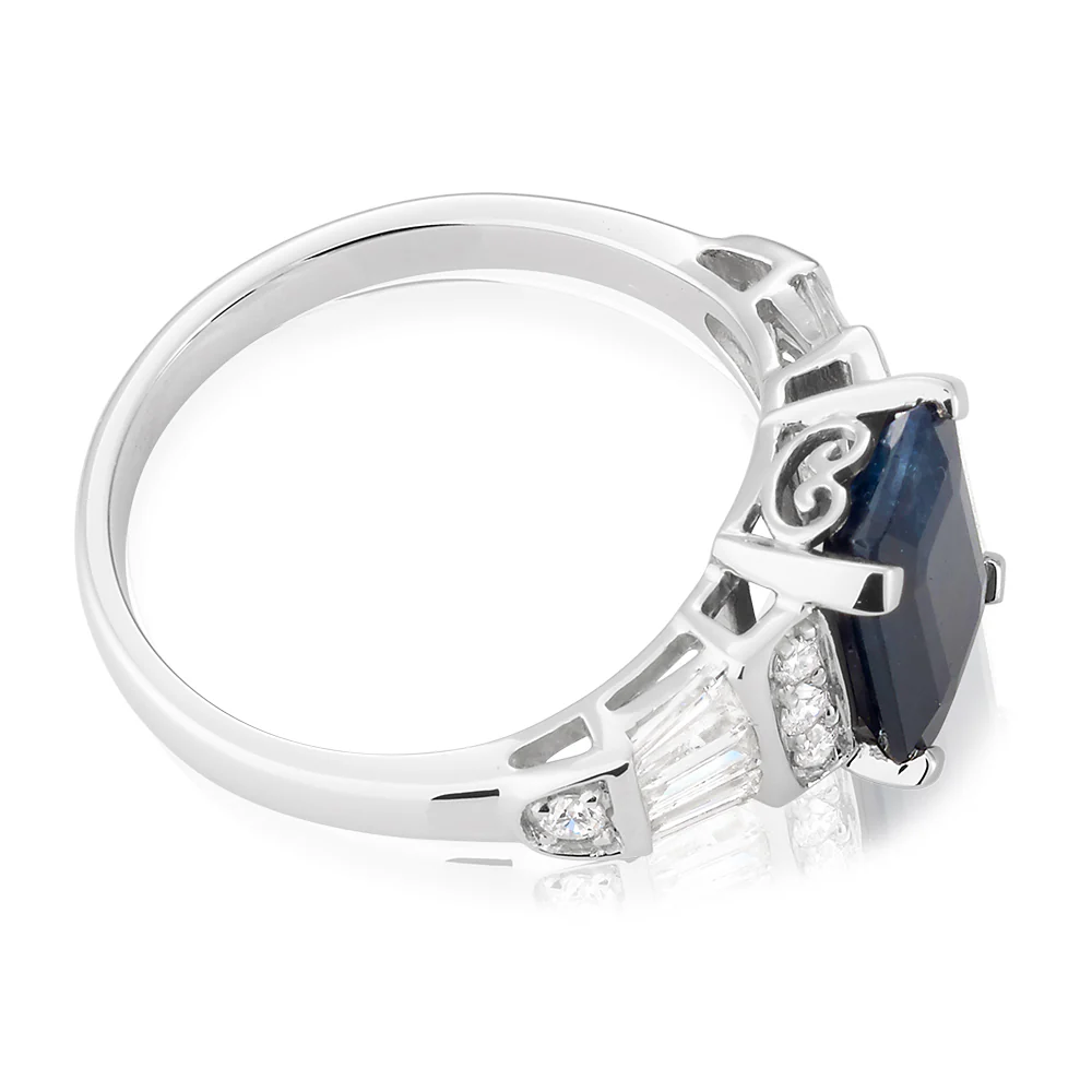 18ct White Gold Natural Black Sapphire 3.00ct Emerald Cut Ring with 0.50ct Diamonds - Image 2