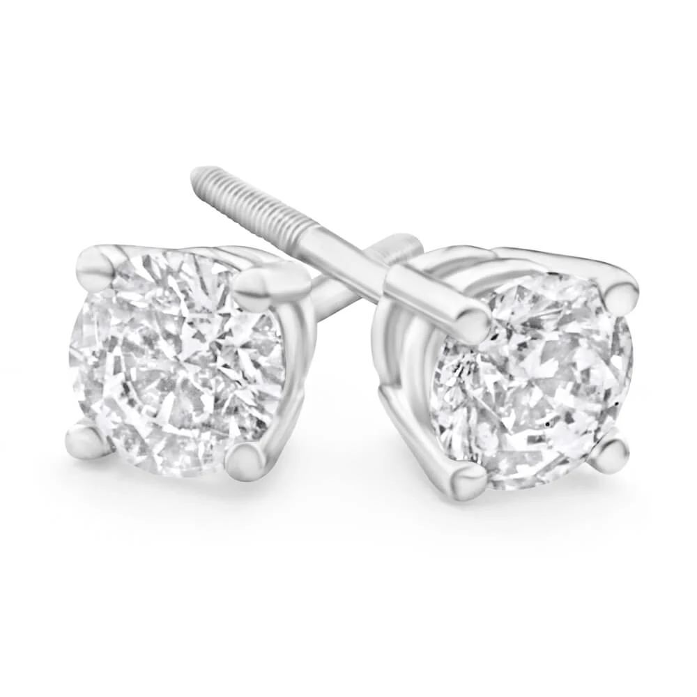 18ct White Gold Screwback Stud Earrings With 1 Carat Of Diamonds - Image 2