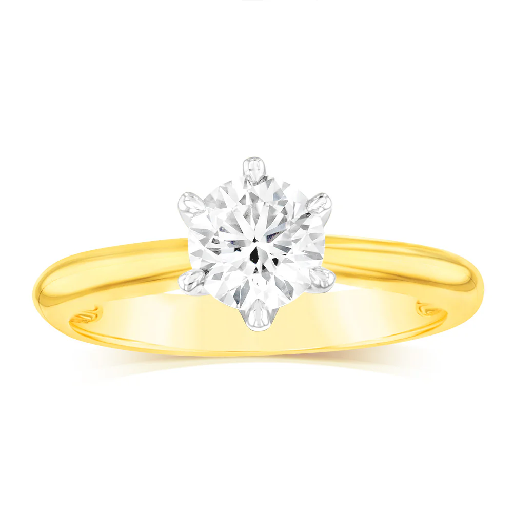 18ct Yellow Gold 0.80 Carat Diamond Solitaire Ring with 6 Claw Knife Edge Setting